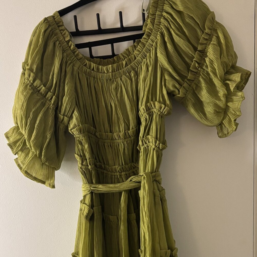 Green Textured Tie Dress